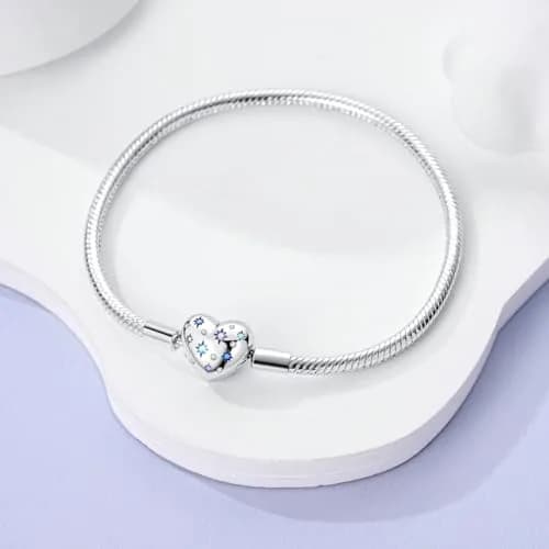 Hapour Charm Bracelet for Women Sterling Silver, Heart Clasp Snake Chain | Travel & Gift thumbnail 2