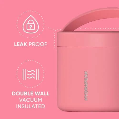 Hydrapeak 18oz (535ml) Stainless Steel Vacuum Insulated Food Jar | Hot Food & Cold Food, Wide Mouth Leak-Proof Soup Jar with Handle (Neon Crush) thumbnail 3
