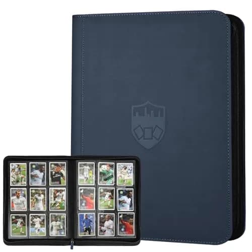 GERMUN 3 Ring 9 Pocket Zipper Card Binder with Wrist Strap, 720 Double Sided Standard Card Album Folder (Marble Texture Red, 40 Pages) — 12 Pocket 720 / Diamond Blue