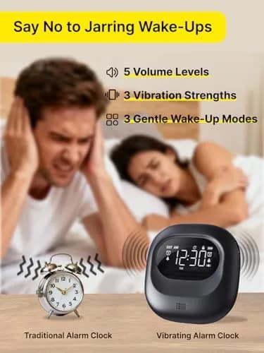 ROCAM Vibrating Alarm Clock Bed Shaker with 3000mAh Battery | Rechargeable, Silent Wake-Up, Dual Alarms, Travel-Friendly thumbnail 4