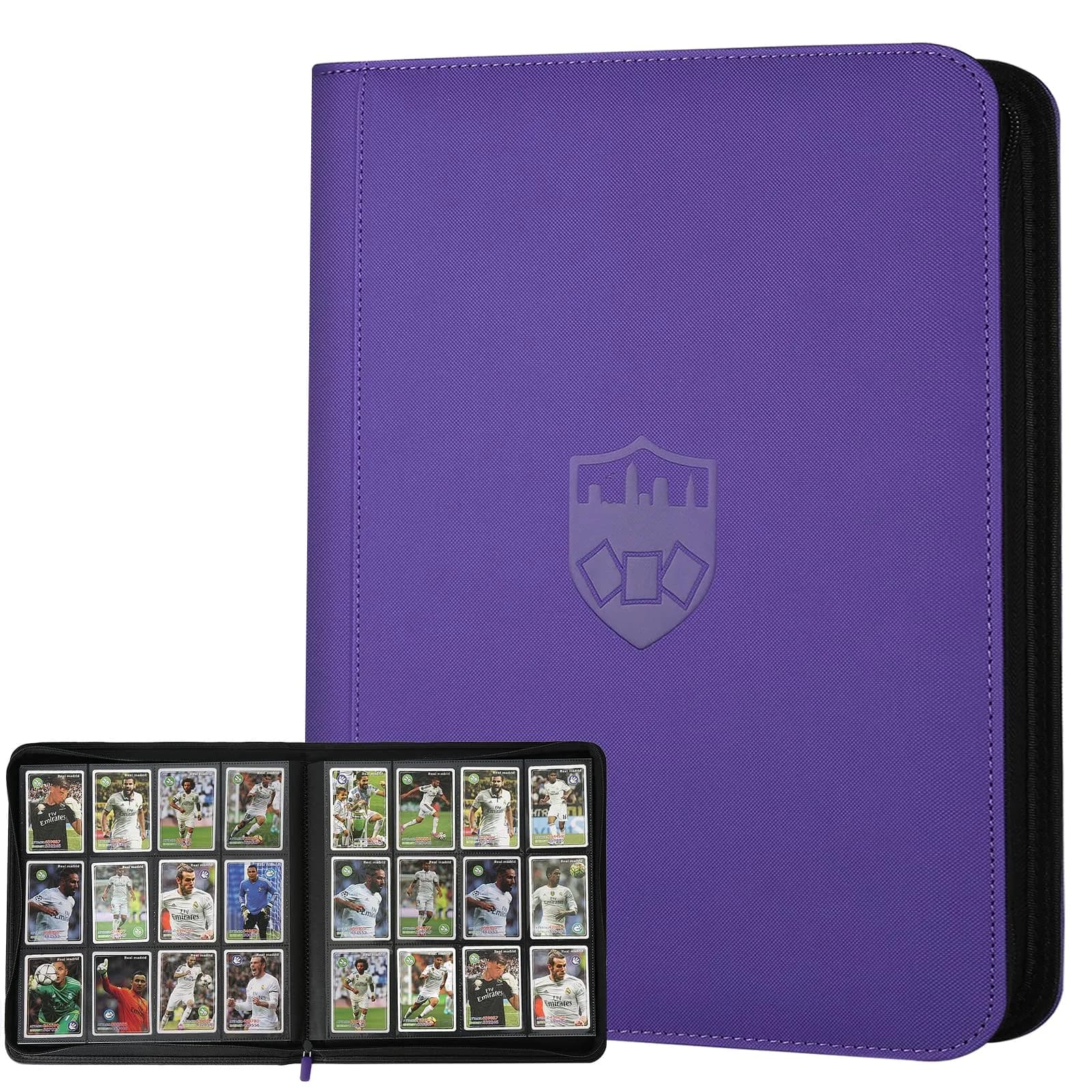 GERMUN Ringless Trading Card Binder, 720 Cards PU Fixed Page Zipper Album (Purple, 12 Pockets) - main product image