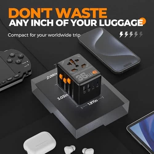 TESSAN Universal Travel Adapter 35W 6-in-1 with 3 USB-C, 2 USB-A Ports | Worldwide Power Converter for 200+ Countries thumbnail 5