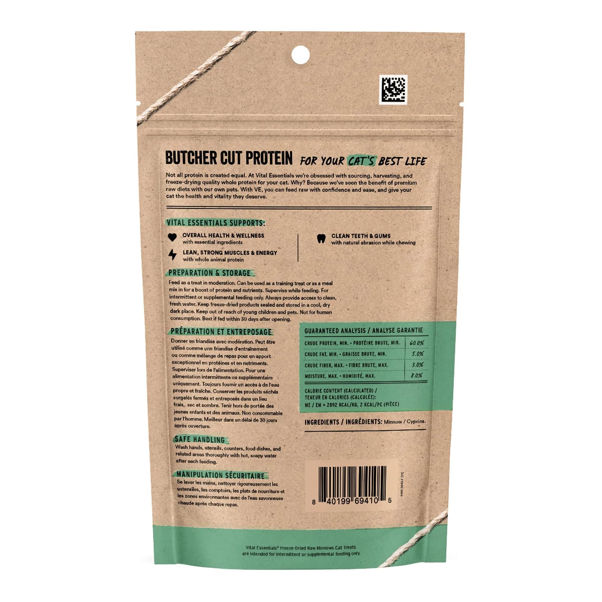Vital Essentials Freeze Dried Minnows Cat Treats 1 oz (28.35 g) Bag | High Protein Raw Cat Food - view 2