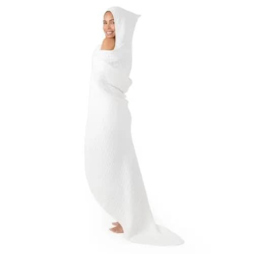 Comfy Cubs Adult Hooded Towel - Large 58'' x 58'', Soft, Absorbent, Stylish Dual-Function Muslin Towel Hoodie for Bath, Relaxation, and Everyday Use - White thumbnail 1