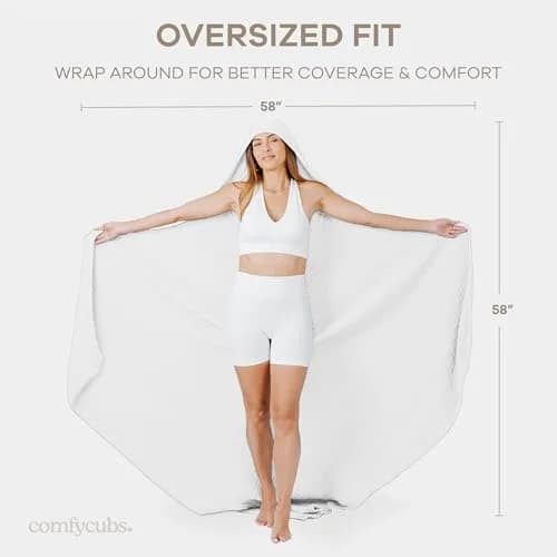 Comfy Cubs Adult Hooded Towel - Large 58'' x 58'', Soft, Absorbent, Stylish Dual-Function Muslin Towel Hoodie for Bath, Relaxation, and Everyday Use - White thumbnail 5