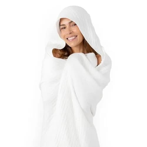 Comfy Cubs Adult Hooded Towel - Large 58'' x 58'', Soft, Absorbent, Stylish Dual-Function Muslin Towel Hoodie for Bath, Relaxation, and Everyday Use - White thumbnail 2