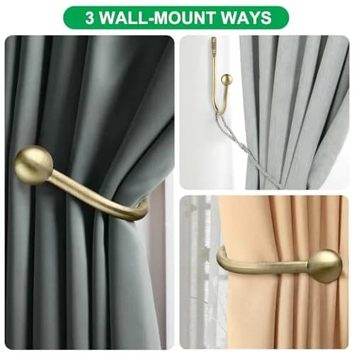 Gobutend Curtain Holdbacks 4pcs Antique Brass Wall Mount Drapery Tiebacks | Durable & Elegant thumbnail 7