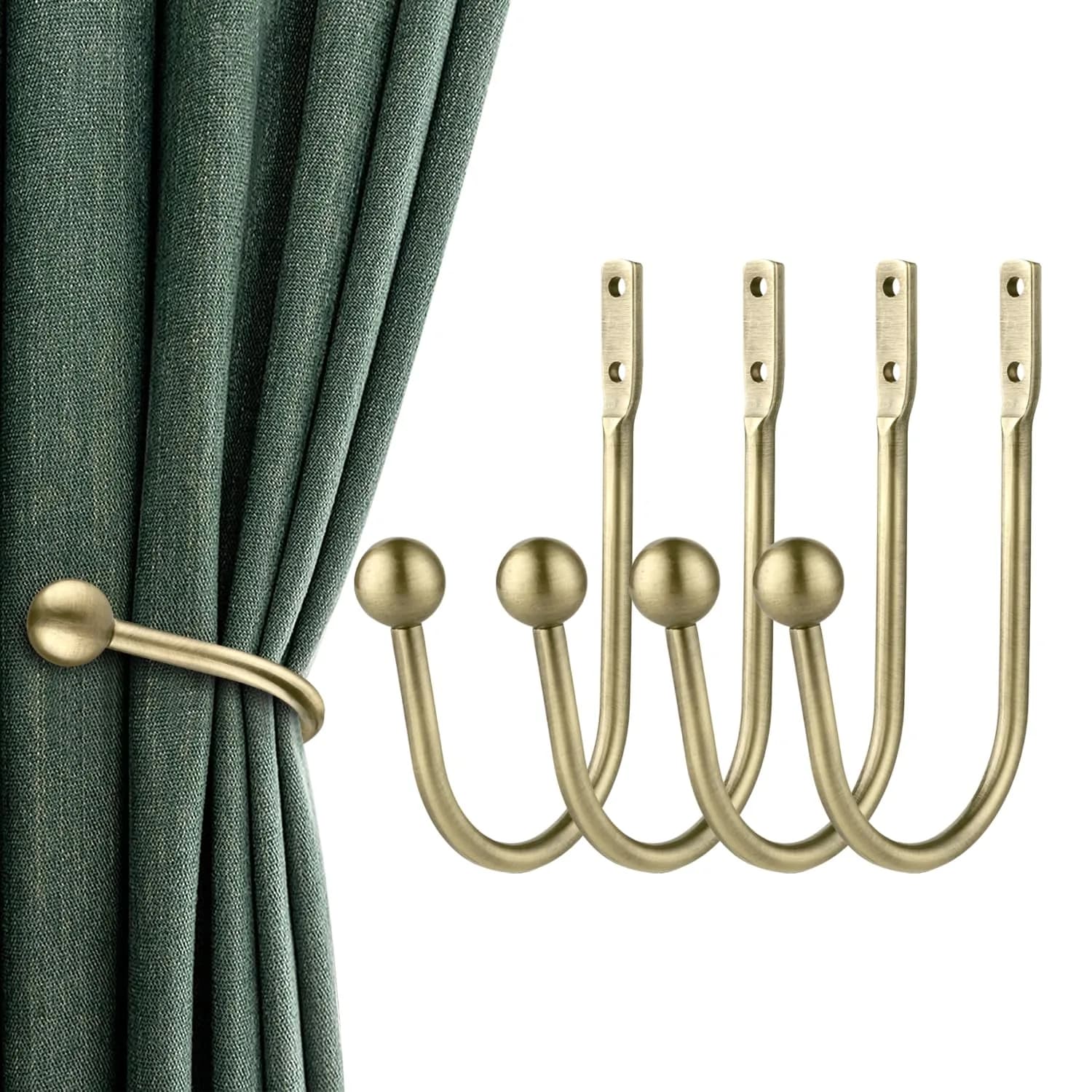 Gobutend Curtain Holdbacks 4pcs Antique Brass Wall Mount Drapery Tiebacks | Durable & Elegant