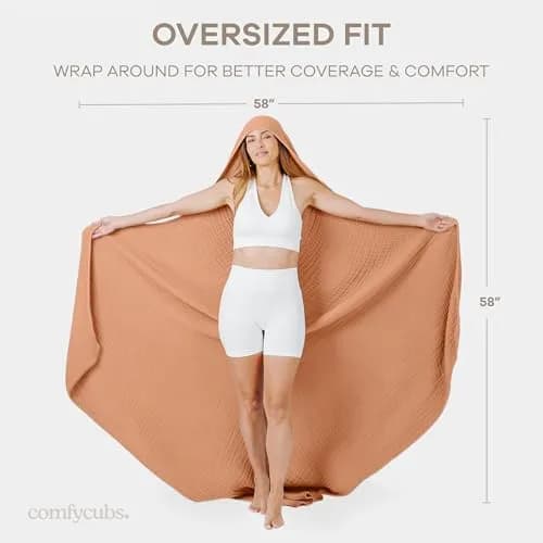 Comfy Cubs Adult Hooded Towel - Large 58'' x 58'', Soft, Absorbent, Stylish Dual-Function Muslin Towel Hoodie for Bath, Relaxation, and Everyday Use - Caramel thumbnail 5