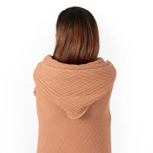 Comfy Cubs Adult Hooded Towel - Large 58'' x 58'', Soft, Absorbent, Stylish Dual-Function Muslin Towel Hoodie for Bath, Relaxation, and Everyday Use - Caramel thumbnail 6