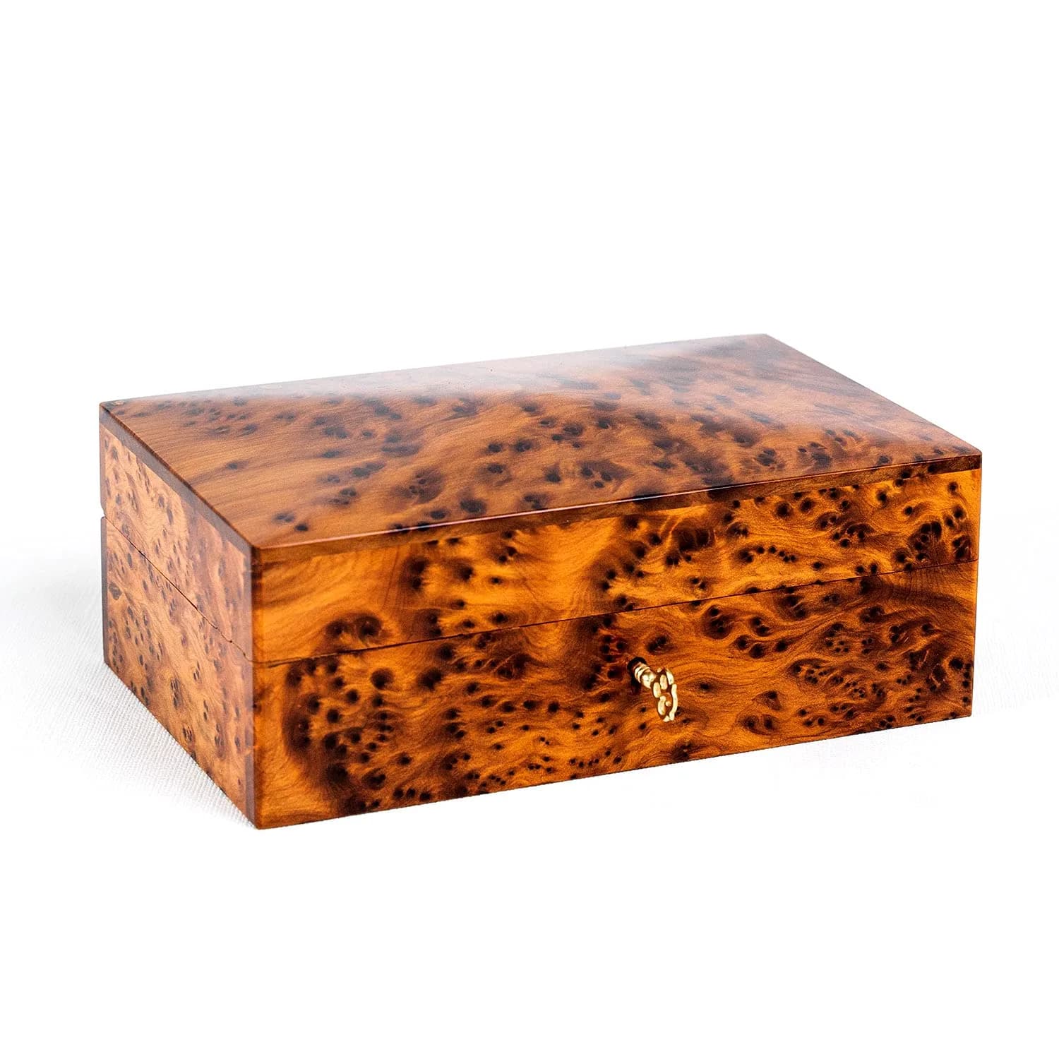 BAZAARDI Hand Carved Wooden Jewelry Box 6x4.35x3 in | Lockable Moroccan Thuya Burl