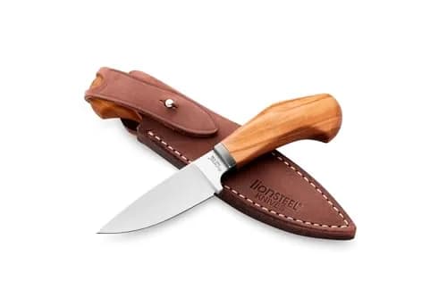 LionSteel WILLY Compact Fixed Blade Knife | Italian M390 Steel, Solid Handle, Titanium Guard (Olive Wood) thumbnail 1