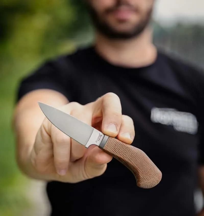 LionSteel WILLY Compact Fixed Blade Knife | Italian M390 Steel, Solid Handle, Titanium Guard (Olive Wood) thumbnail 5