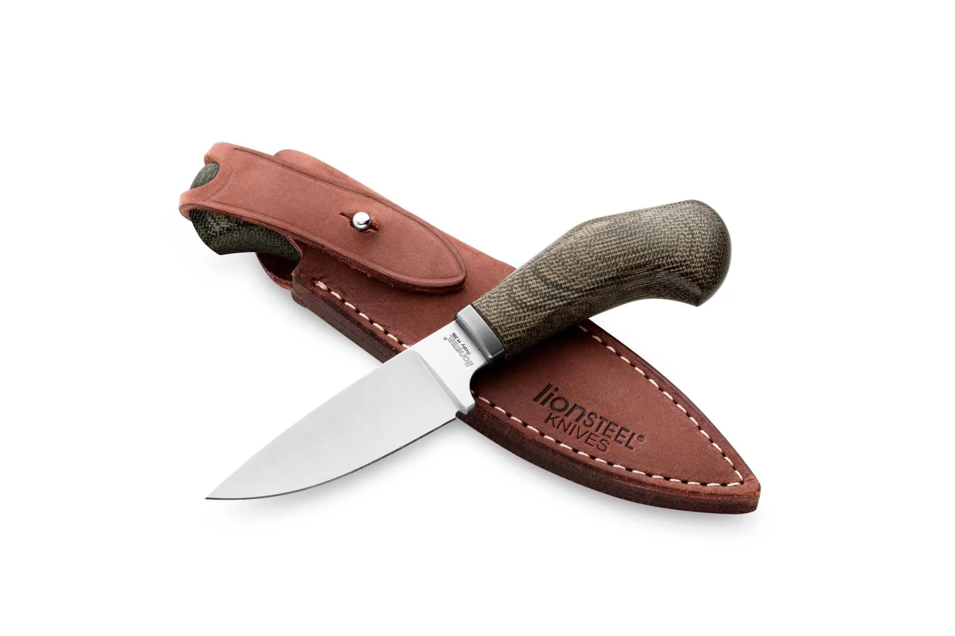 LionSteel WILLY Compact Fixed Blade Knife | Italian M390 Steel, Solid Handle, Titanium Guard (Green Micarta)