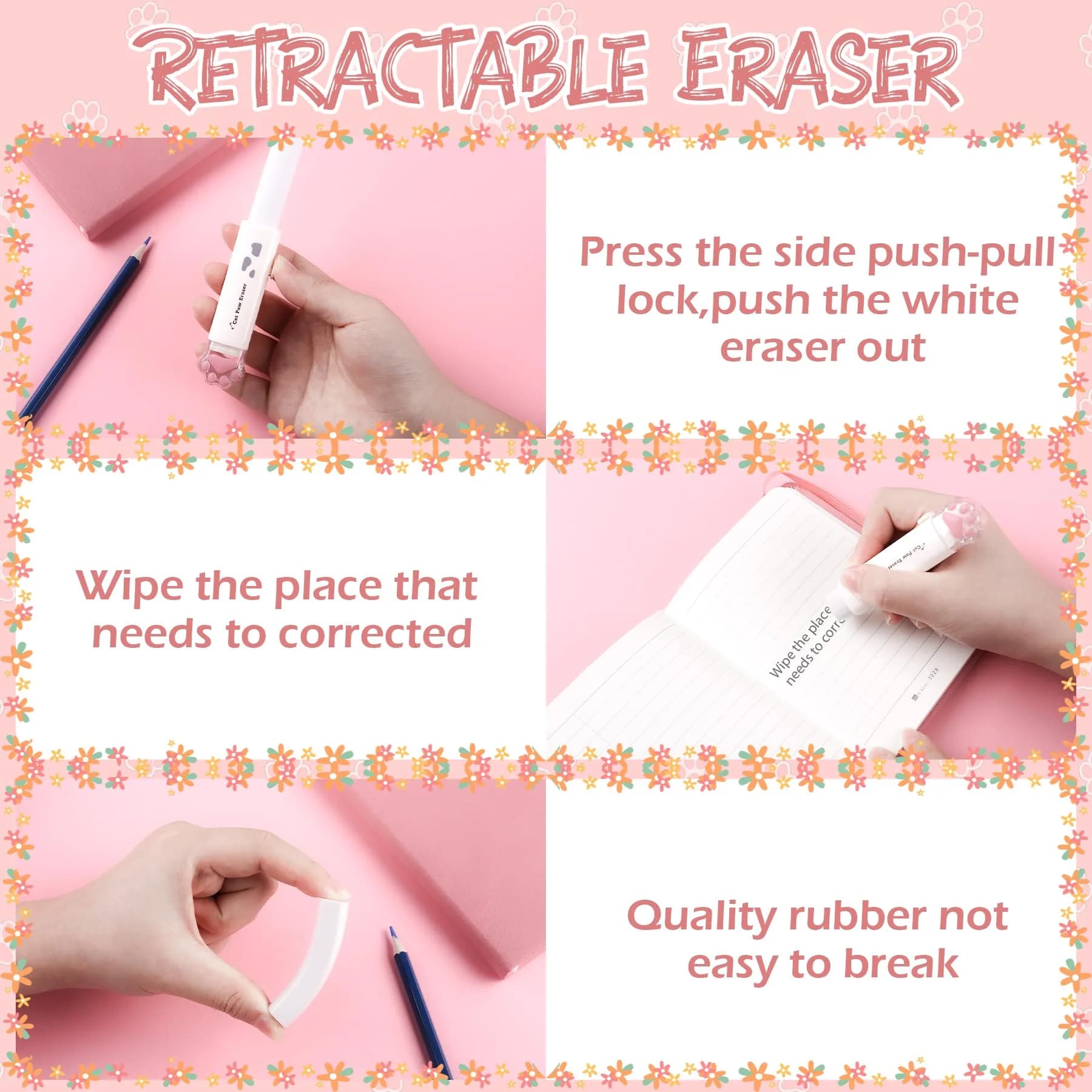 Kogcmeetl Cute Cat Paw Stationery Set White | Eraser Correction Tape Highlighters Sticky Notes Ruler - view 5
