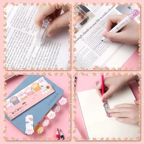 Kogcmeetl Cute Cat Paw Stationery Set White | Eraser Correction Tape Highlighters Sticky Notes Ruler thumbnail 3