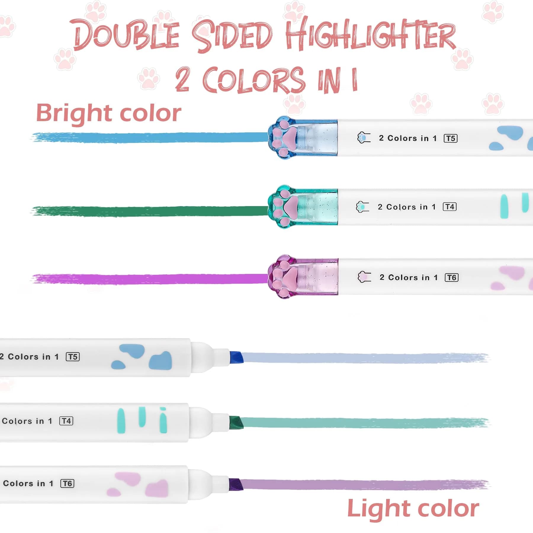Kogcmeetl Cute Cat Paw Stationery Set White | Eraser Correction Tape Highlighters Sticky Notes Ruler - view 4