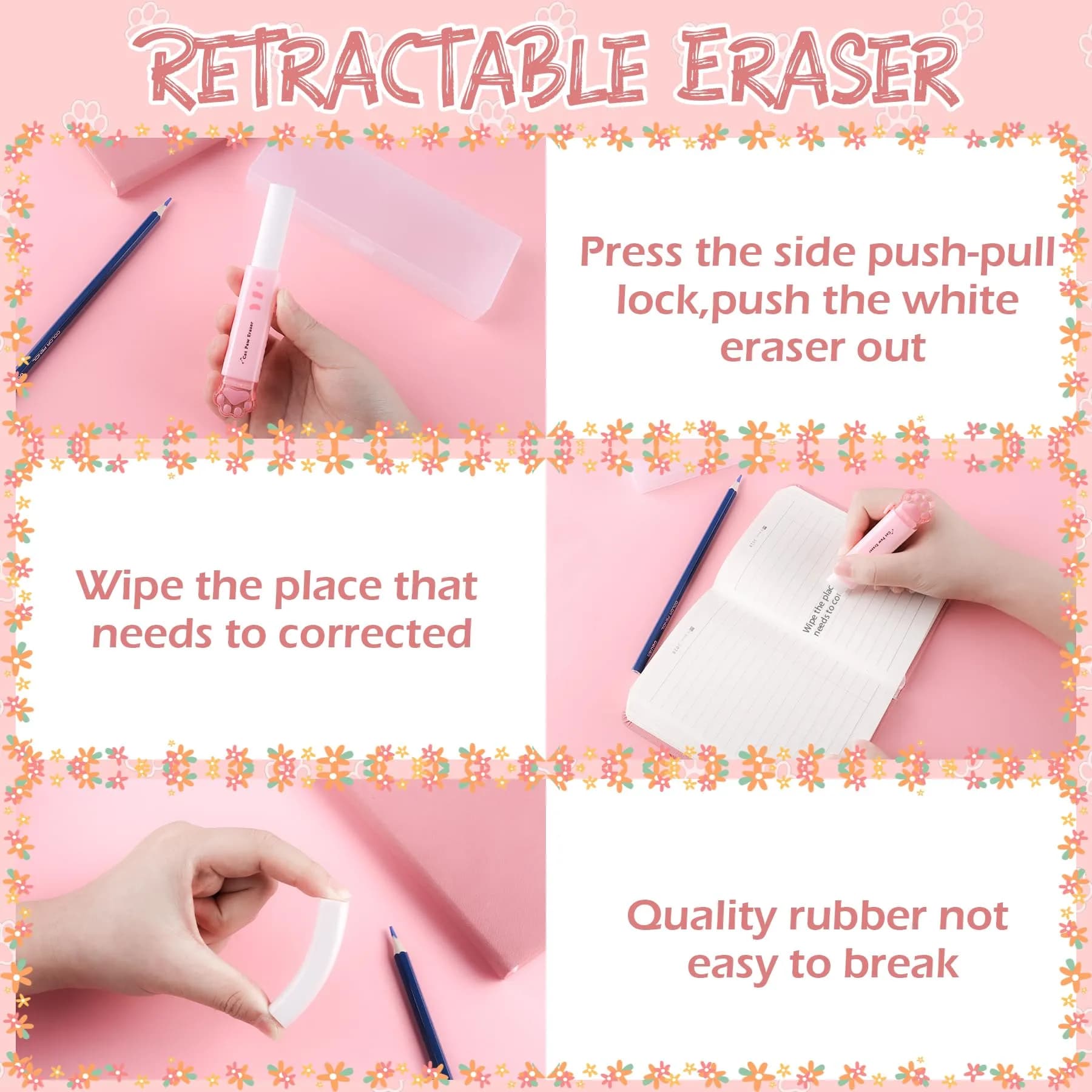 Kogcmeetl Pink 8 Pcs Cute Cat Paw Stationery Set | Eraser Correction Tape Highlighters Sticky Notes Ruler for Cat Lovers Students - view 5