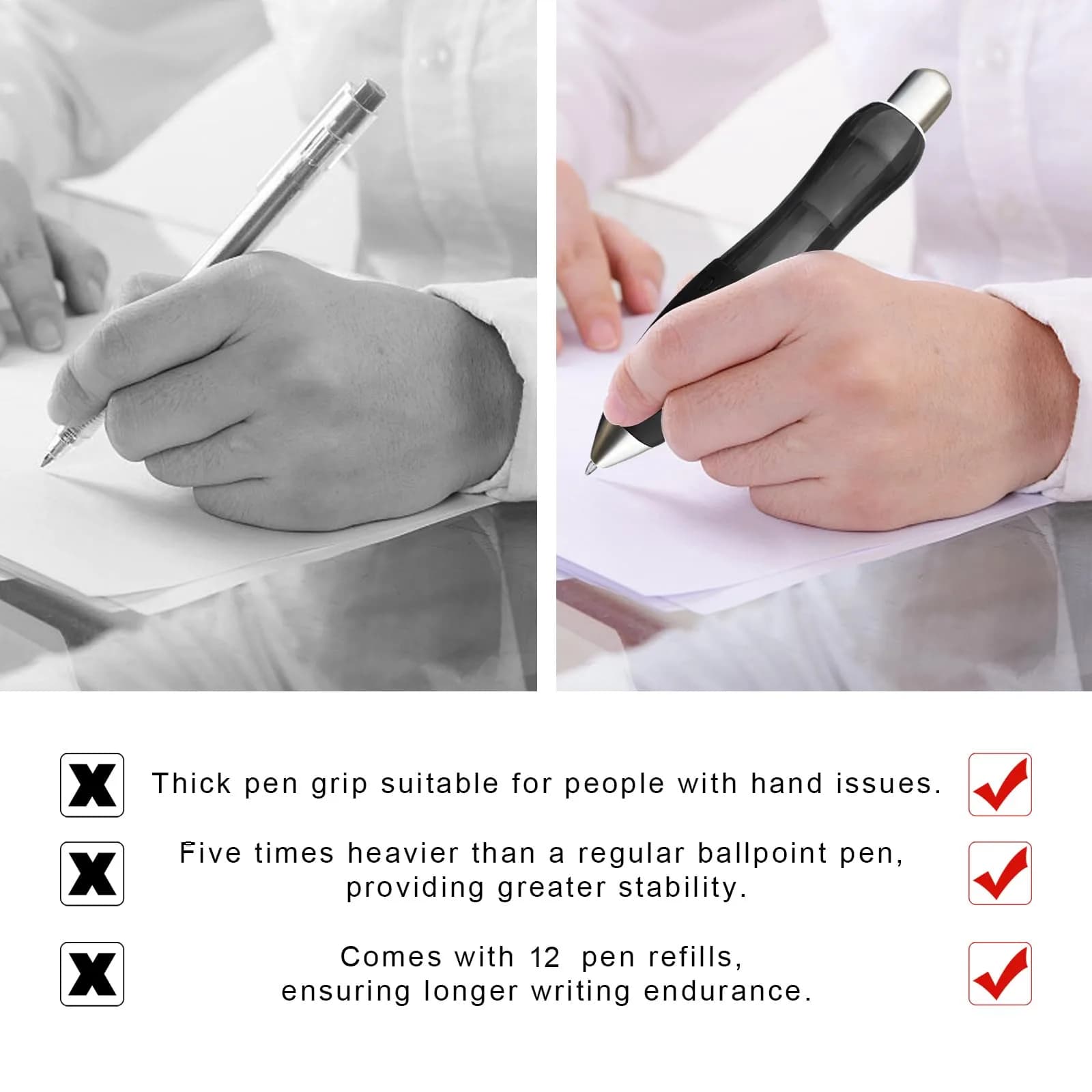 lyforx Big Fat Pens Aids Writing - 2 Pens + 12 Refills (Black & Blue) | Ergonomic Grip for Tremor & Arthritis - view 3