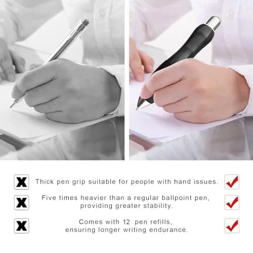 lyforx Big Fat Pens Aids Writing - 2 Pens + 12 Refills (Black & Blue) | Ergonomic Grip for Tremor & Arthritis thumbnail 3
