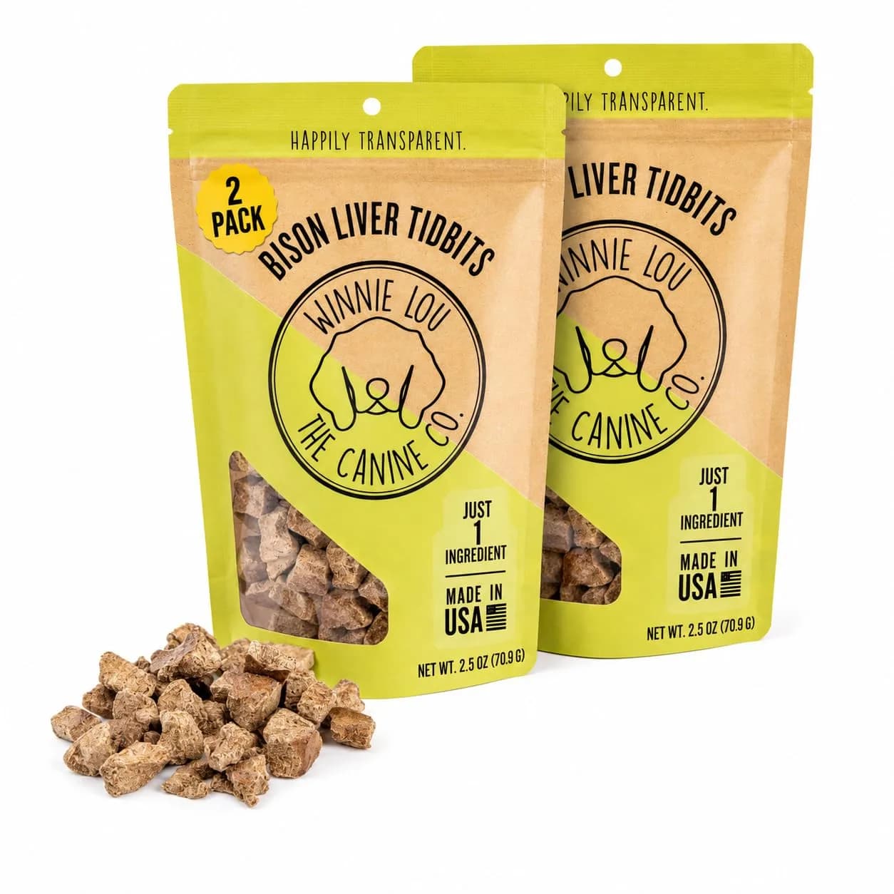 Winnie Lou Organic Jerky Dog Treats Bison Liver Tidbits 2 Pack | All Natural, Human Grade Dog Jerky