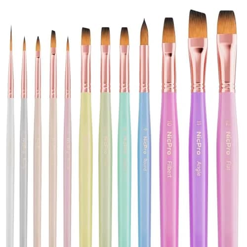 Nicpro Artist Paint Brush Set 12pcs | Assorted Nylon Brushes for Acrylic, Watercolor & Oil (en_US) thumbnail 1