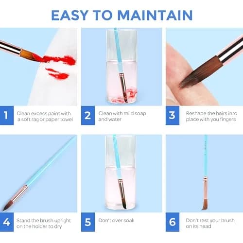 Nicpro Artist Paint Brush Set 12pcs | Assorted Nylon Brushes for Acrylic, Watercolor & Oil (en_US) thumbnail 6
