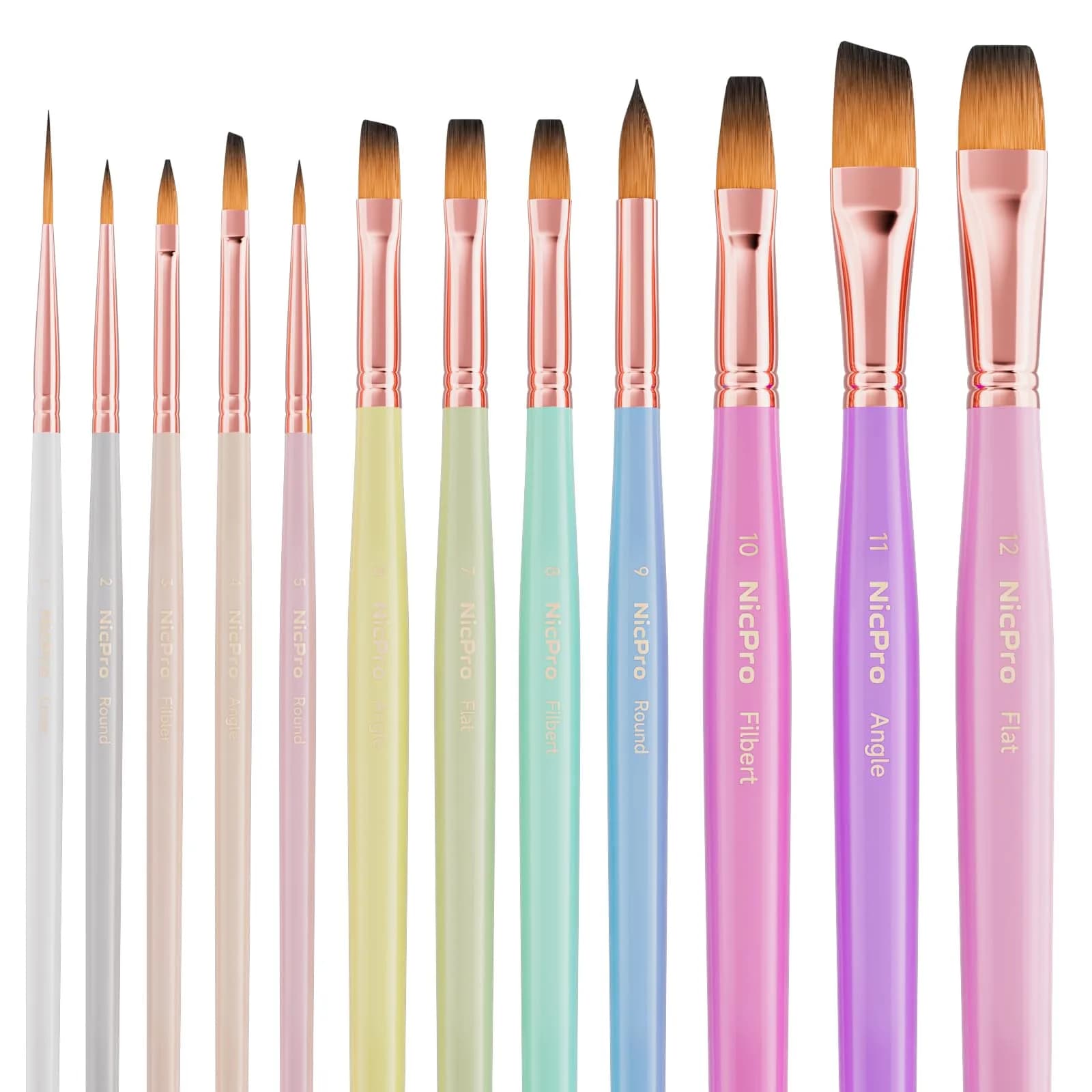 Nicpro Artist Paint Brush Set 12pcs | Assorted Nylon Brushes for Acrylic, Watercolor & Oil (en_US)