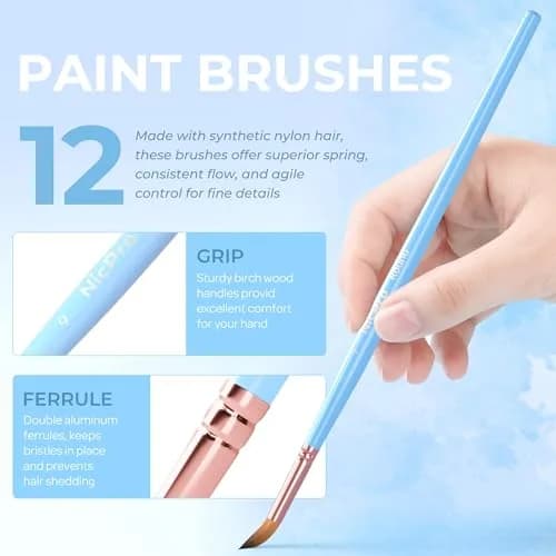 Nicpro Artist Paint Brush Set 12pcs | Assorted Nylon Brushes for Acrylic, Watercolor & Oil (en_US) thumbnail 3
