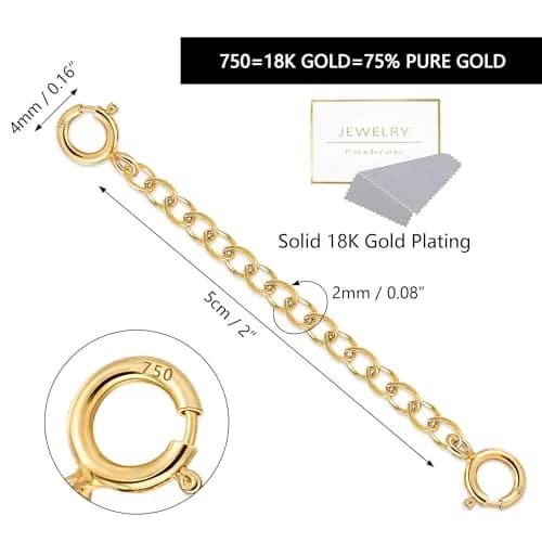 LANCHARMED 18K Solid Gold Extender for Necklace Bracelet 2 Inches | Durable Adjustable Chain for Women thumbnail 4