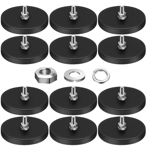 DIYMAG Rubber Coated Neodymium Magnets 2.6in Diameter, 65lb Pull Force, 12-Pack | M6 Threaded Studs & Nuts Included thumbnail 1