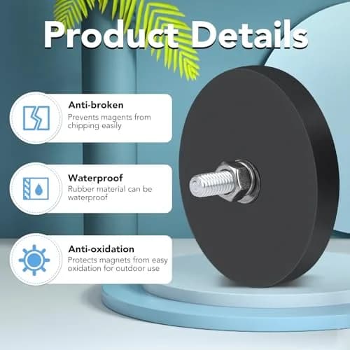 DIYMAG Rubber Coated Neodymium Magnets 2.6in Diameter, 65lb Pull Force, 12-Pack | M6 Threaded Studs & Nuts Included thumbnail 4