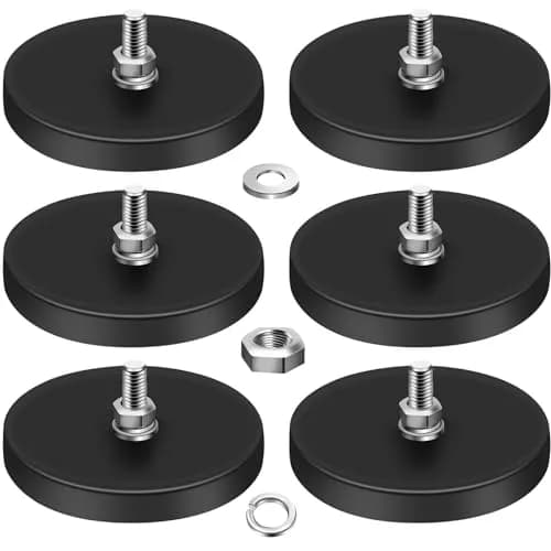 DIYMAG Rubber Coated Neodymium Disc Magnets 6.6cm (2.6in) Diameter, 65lb Pull Force, 6-Pack | Heavy Duty Magnetic Mounts with M6 Threaded Studs thumbnail 1