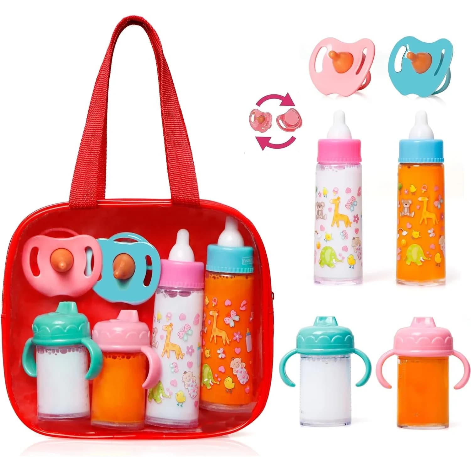 fash n kolor Baby Doll Feeding Set with Toy Bag | 6 Pieces, Ages 3+ — Red
