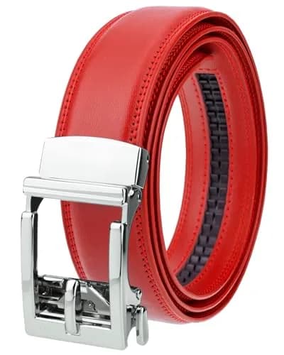 Gelante Ratchet Belt for men, Leather 1.3'' Adjustable Dress Belt in Red | Precise Fit & Trim to Size thumbnail 1