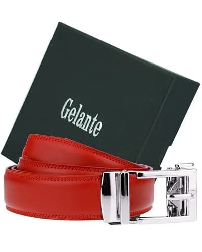 Gelante Ratchet Belt for men, Leather 1.3'' Adjustable Dress Belt in Red | Precise Fit & Trim to Size thumbnail 5