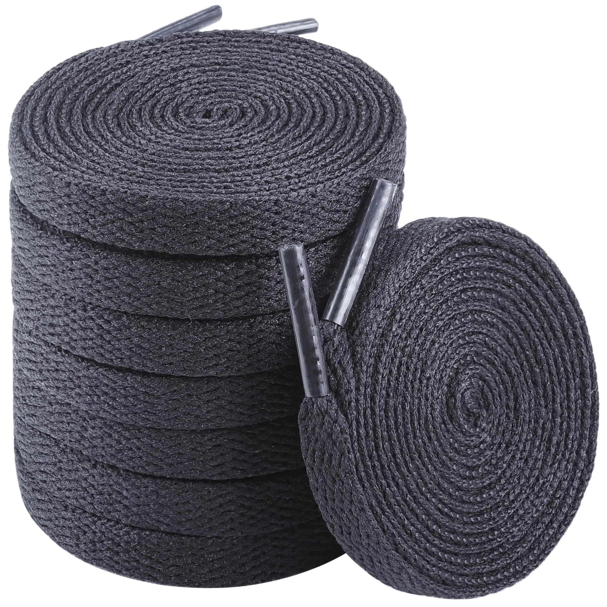 Teskyer Flat Shoe Laces for Sneakers, 55 Inch Sky Blue | Strong Braided Polyester, 4 Pairs, Versatile Fit — Black / 47"(120cm)