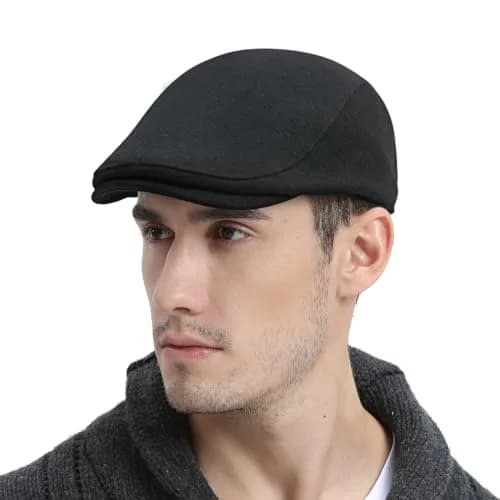 FEINION Men Wool Blend Flat Cap Tweed Newsboy Ivy Hat (Black) | Vintage Casual Winter Style thumbnail 1