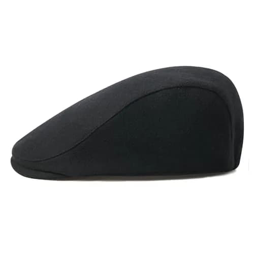 FEINION Men Wool Blend Flat Cap Tweed Newsboy Ivy Hat (Black) | Vintage Casual Winter Style thumbnail 3