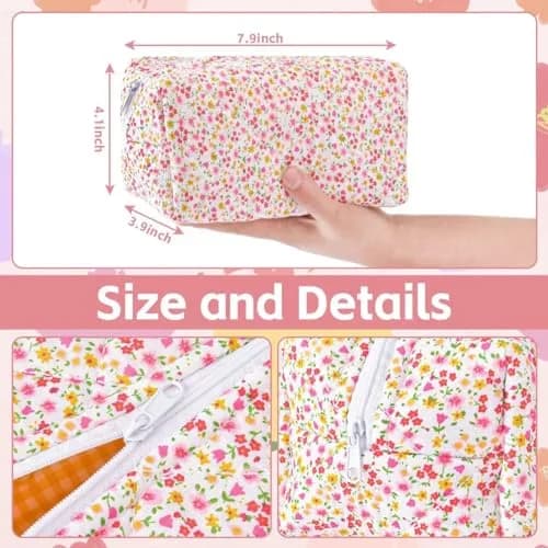 MZLUWM Puffy Coquette Floral Quilted Makeup Bag Large Fashionable Travel Pouch Cute Pink 20cm (7.8in) x 12cm (4.7in) x 10cm (4in) thumbnail 7