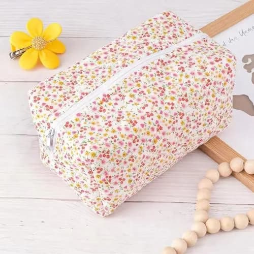 MZLUWM Puffy Coquette Floral Quilted Makeup Bag Large Fashionable Travel Pouch Cute Pink 20cm (7.8in) x 12cm (4.7in) x 10cm (4in) thumbnail 2