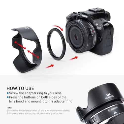 JJC Lens Hood for Canon RF 28mm F 2.8 STM | Reversible Lens Shade, Compatible with 55mm Filters & Cap thumbnail 2