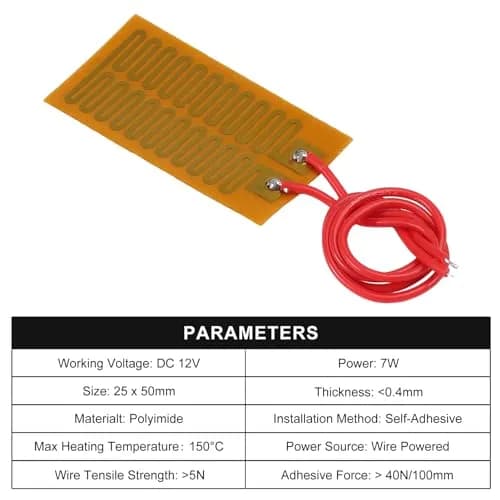 Coliao 12V 7W 25mmx50mm Polyimide Heater Plate (6-Pack) | Adhesive PI Heating Film Strip thumbnail 3