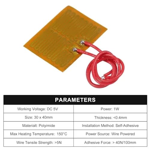 Coliao 6pcs 5V 1W PI Heating Film 30mmx40mm | Flexible Adhesive Polyimide Heater Plate thumbnail 3
