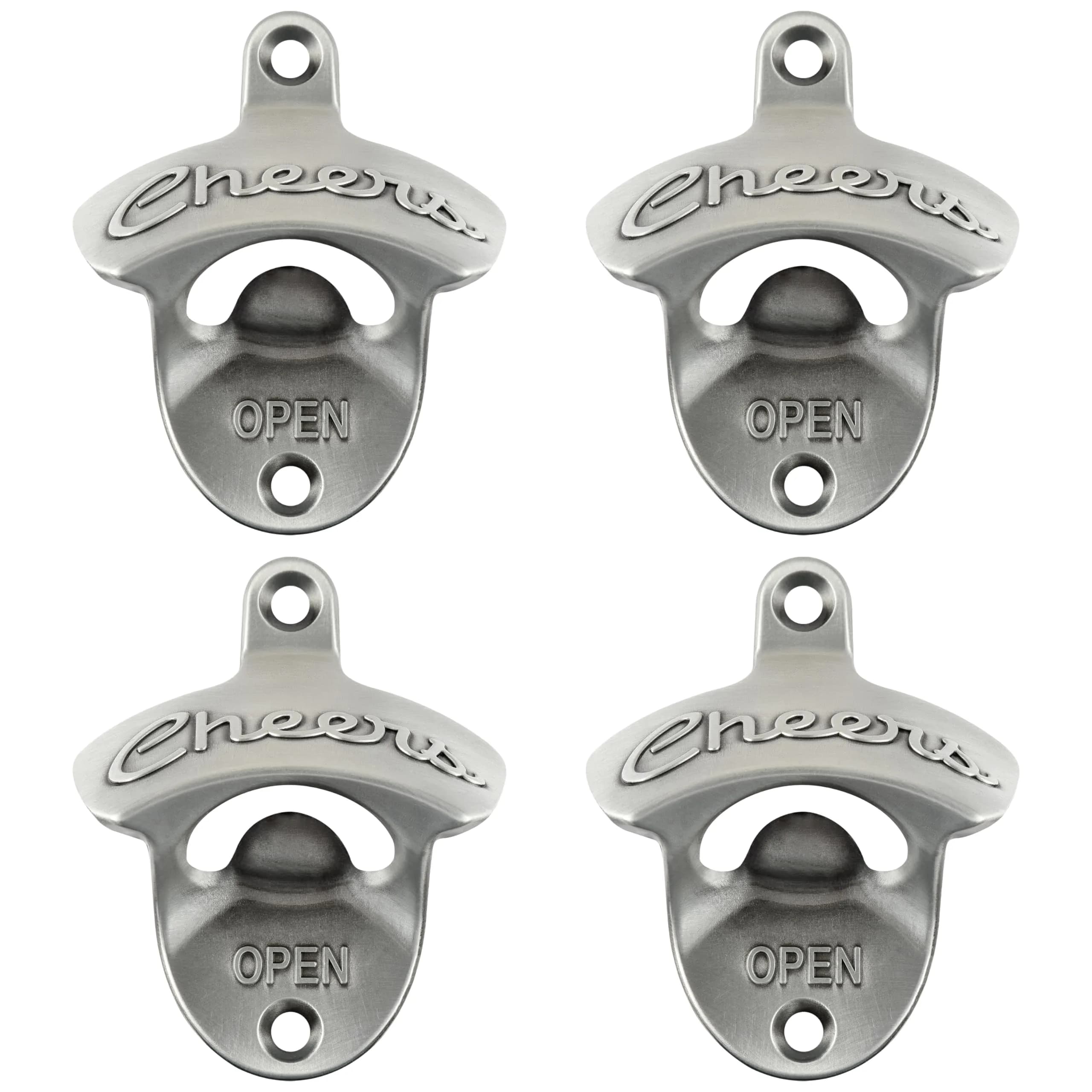 Luwanburg Wall Mounted Bottle Opener Cheers Beer Cap Opener Post Mounted Antique Silver (Pack of 4) | Rustproof Stainless Steel Decor — Antique Silver