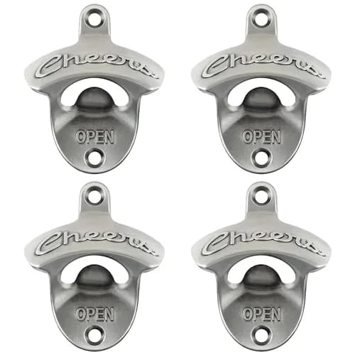 Luwanburg Wall Mounted Bottle Opener Cheers Beer Cap Opener Post Mounted Antique Silver (Pack of 4) | Rustproof Stainless Steel Decor thumbnail 1