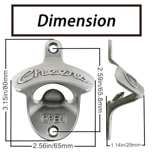 Luwanburg Wall Mounted Bottle Opener Cheers Beer Cap Opener Post Mounted Antique Silver (Pack of 4) | Rustproof Stainless Steel Decor thumbnail 4