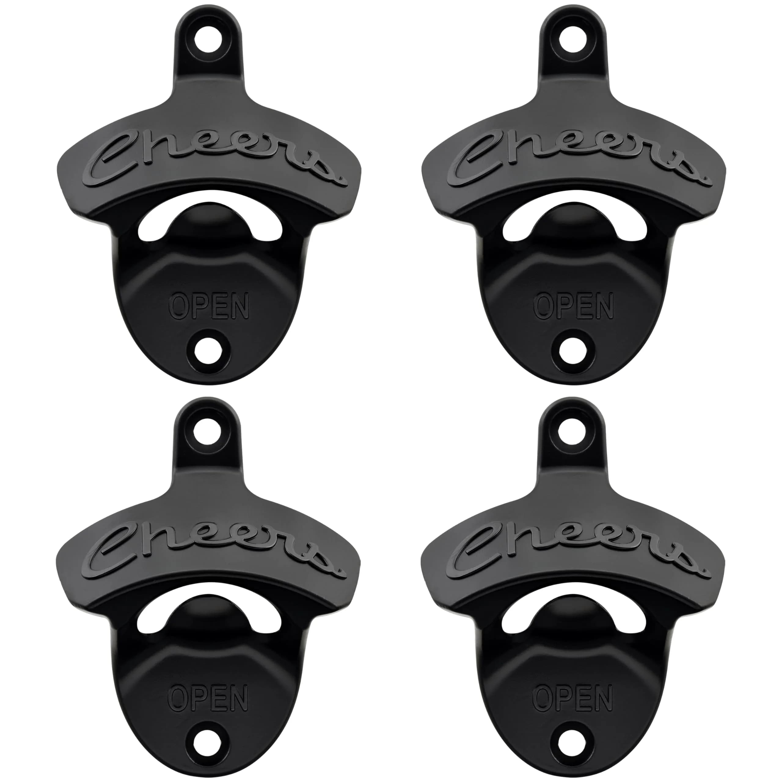 Luwanburg Wall Mounted Bottle Opener Cheers Beer Cap Opener Post Mounted Antique Silver (Pack of 4) | Rustproof Stainless Steel Decor — Black
