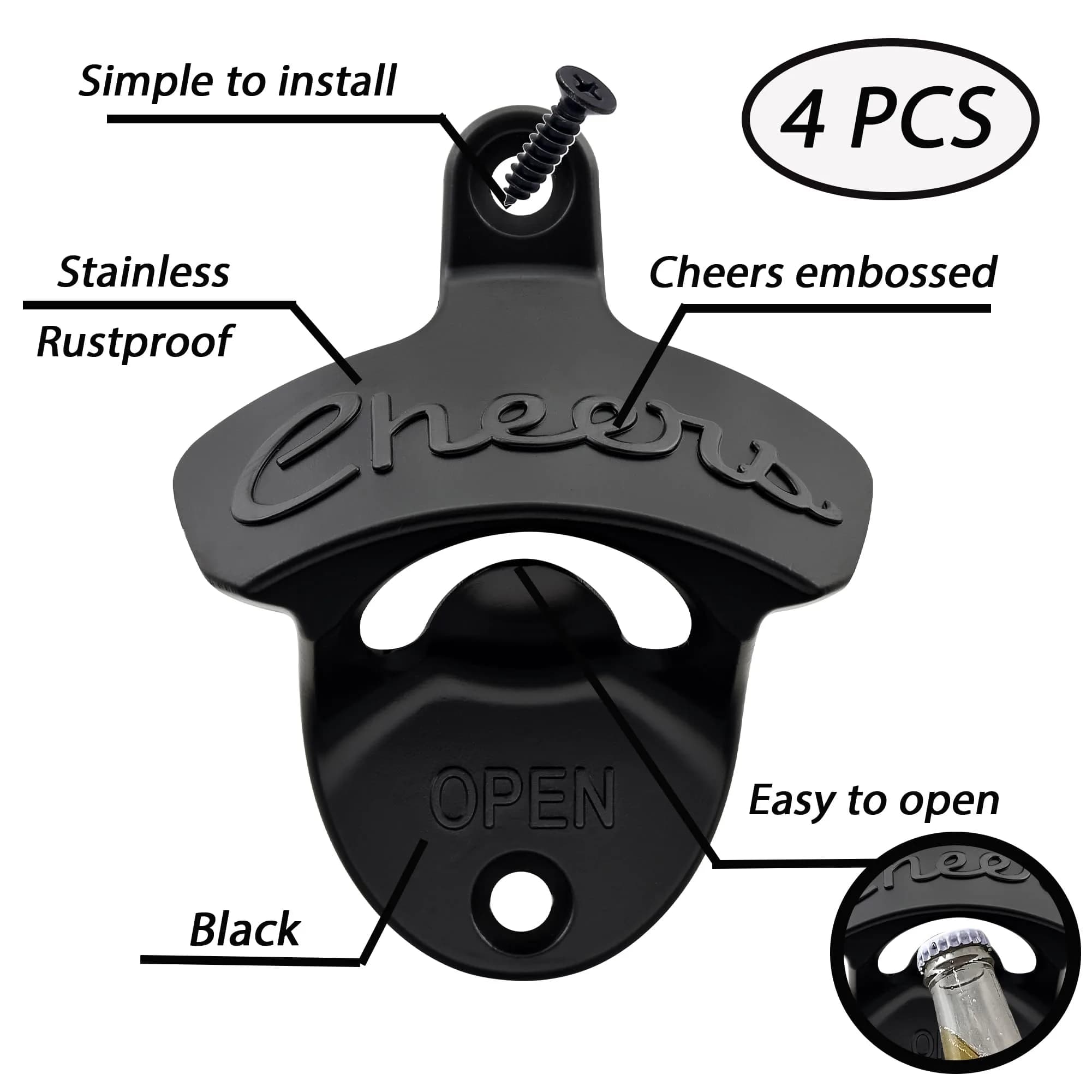 Luwanburg Cheers Wall Mounted Bottle Opener Black | Unique Beer Cap Decor & Effortless Use thumbnail 2