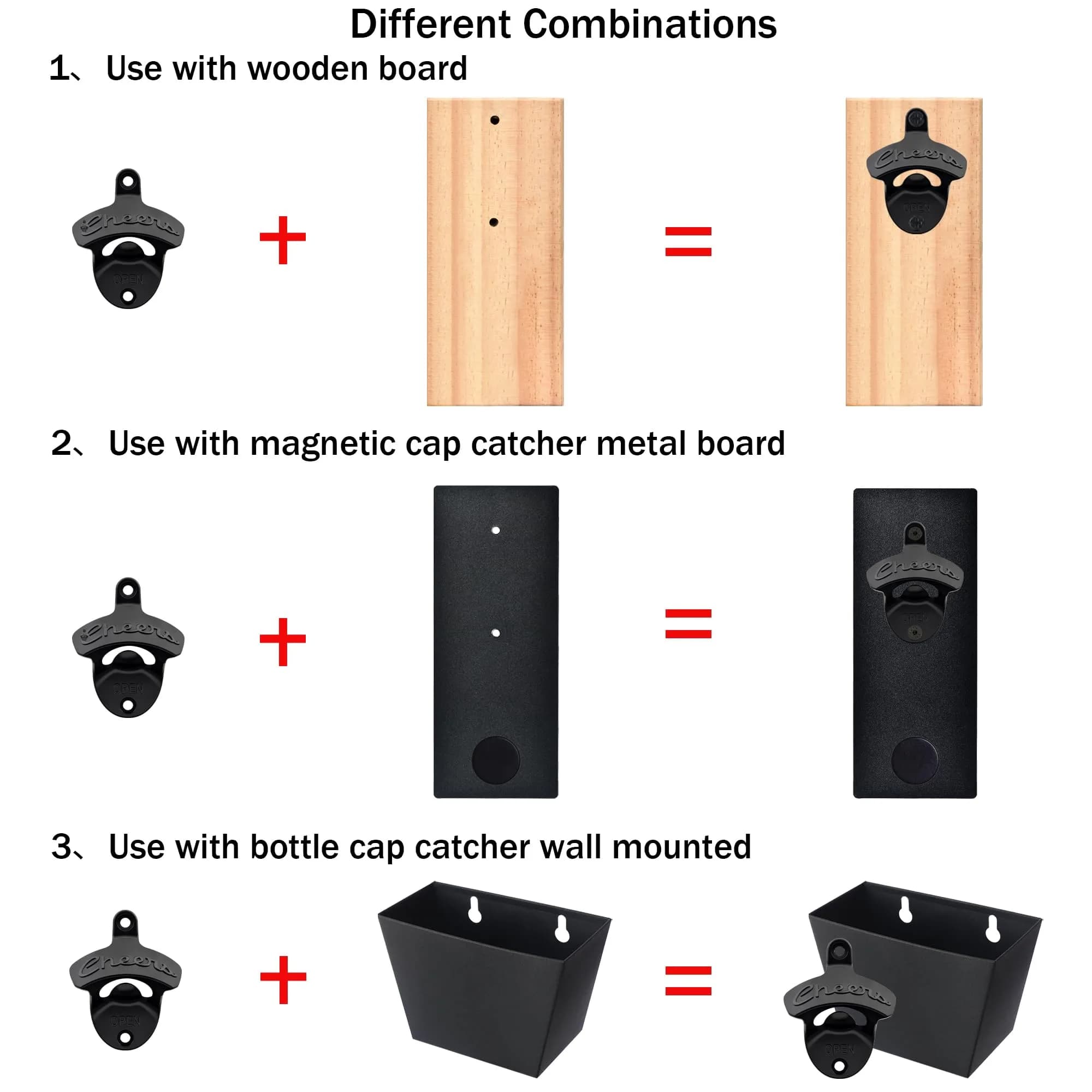 Luwanburg Cheers Wall Mounted Bottle Opener Black | Unique Beer Cap Decor & Effortless Use thumbnail 3